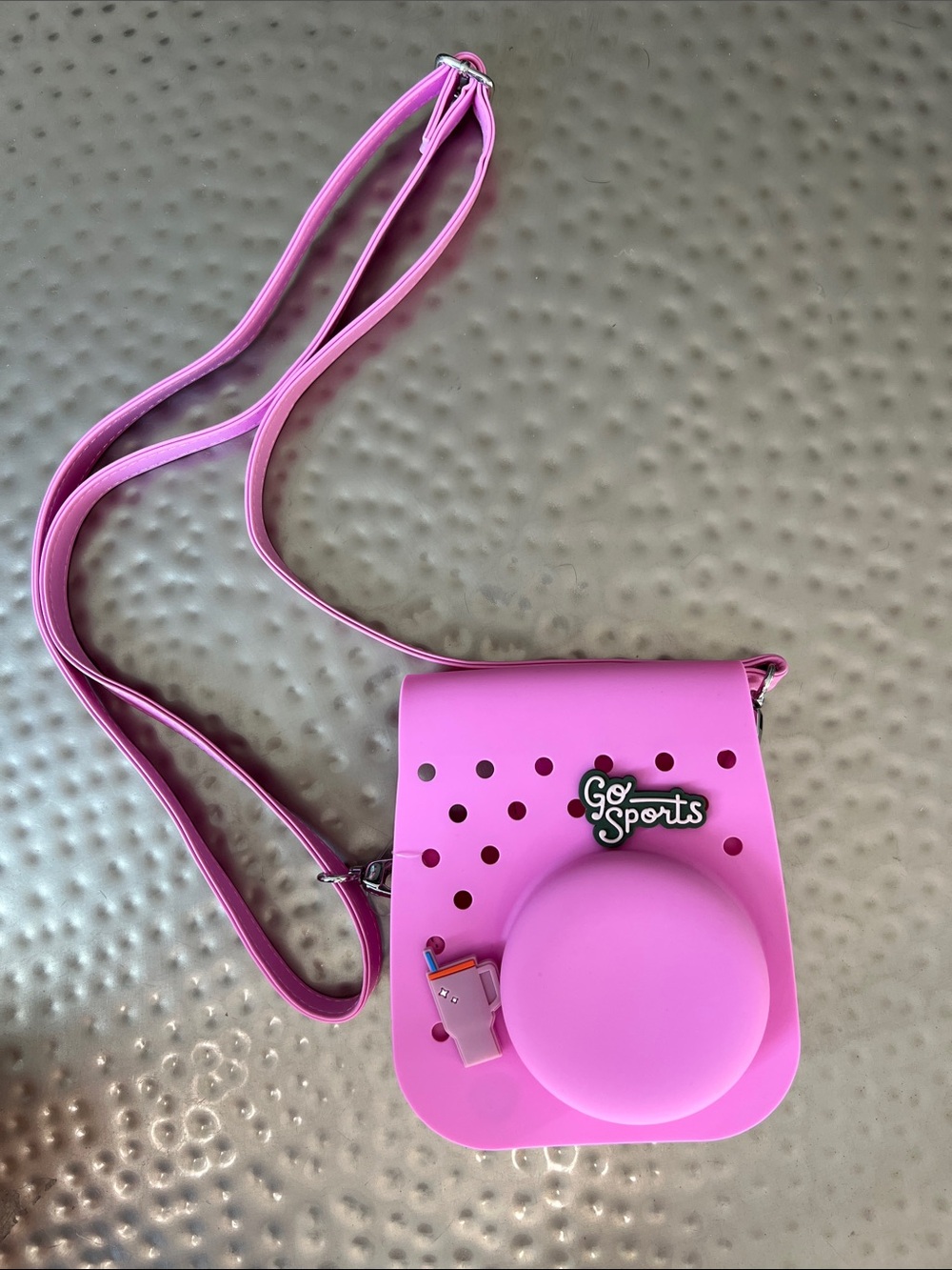 Pink Crossbody Polaroid Camera Bag with Croc Charms